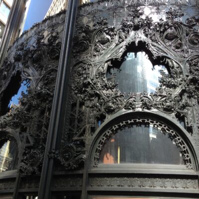 Detail of the bronze tracery around the entrance of Louis Sullivan's Carson, Pirie, Scott and Company Building