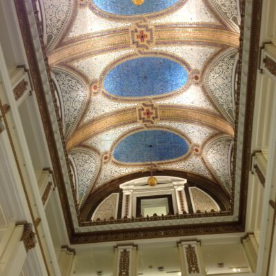 A Tiffany mosaic ceiling in the former Marshall Field & Co. Building