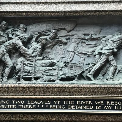 One of the bronze panels over the main doors of the Marquette Building. Each panel depicts a scene from the life of Father Marquette.