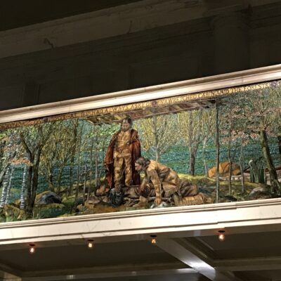 Detail of one of the Tiffany mosaics, showing the death of Father Marquette